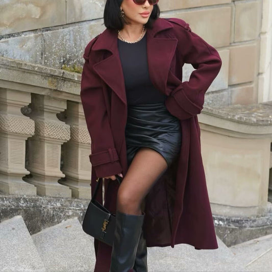 Women’s Double-Breasted Woolen Coat – Elegant, Warm & Timeless