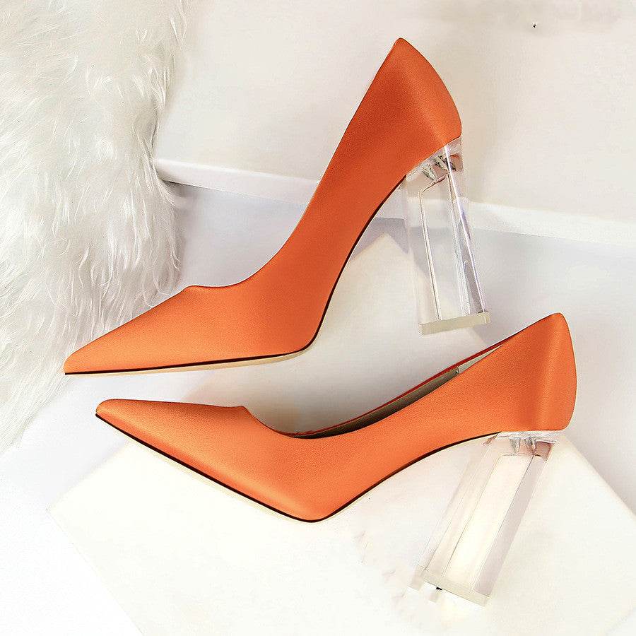 Women's Stiletto Satin Transparent Block High Heels – Elegant & Glamorous - MODISH X