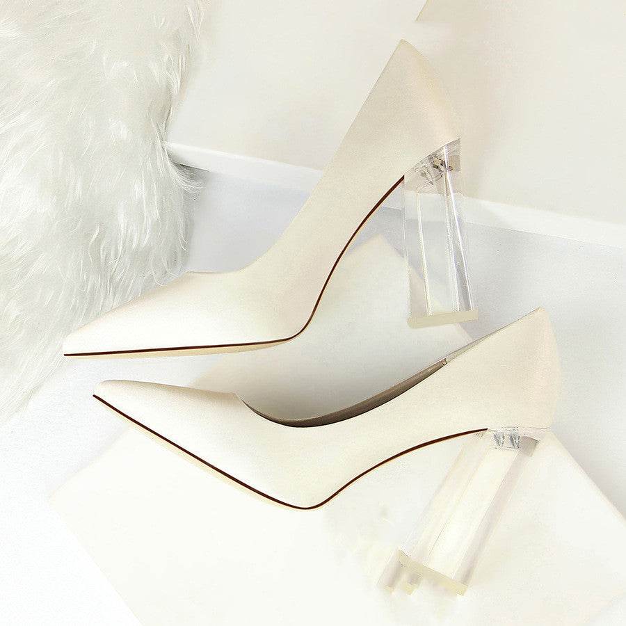 Women's Stiletto Satin Transparent Block High Heels – Elegant & Glamorous - MODISH X