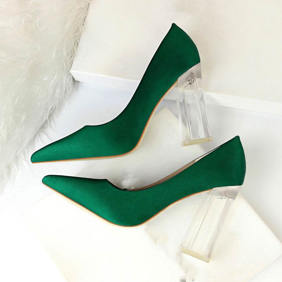 Women's Stiletto Satin Transparent Block High Heels – Elegant & Glamorous - MODISH X