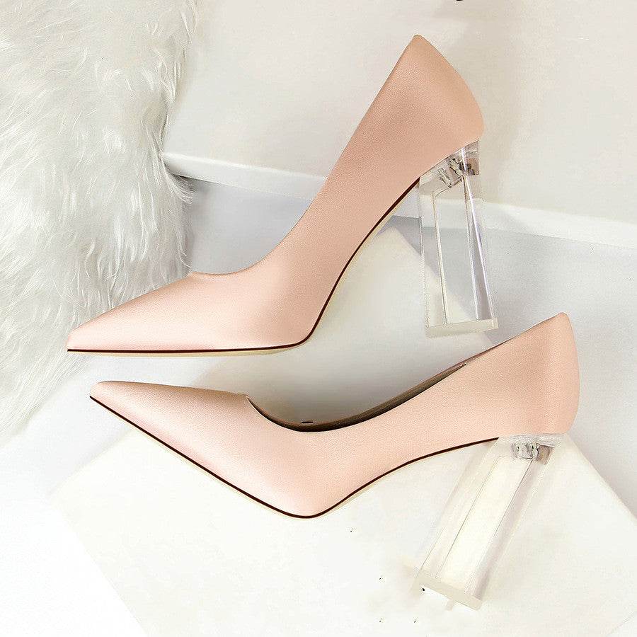 Women's Stiletto Satin Transparent Block High Heels – Elegant & Glamorous - MODISH X