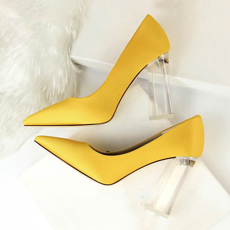 Women's Stiletto Satin Transparent Block High Heels – Elegant & Glamorous - MODISH X