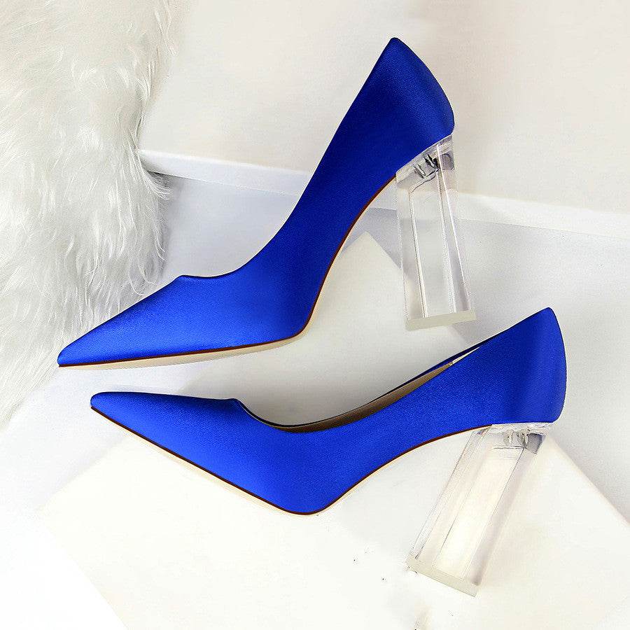 Women's Stiletto Satin Transparent Block High Heels – Elegant & Glamorous - MODISH X