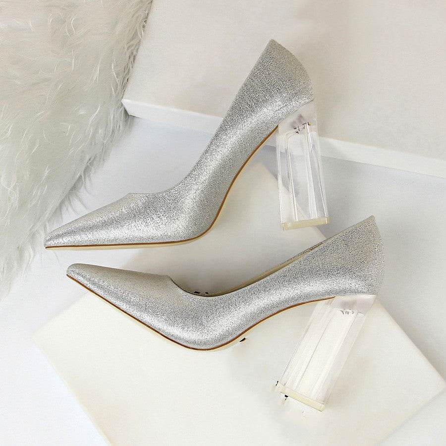 Women's Stiletto Satin Transparent Block High Heels – Elegant & Glamorous - MODISH X