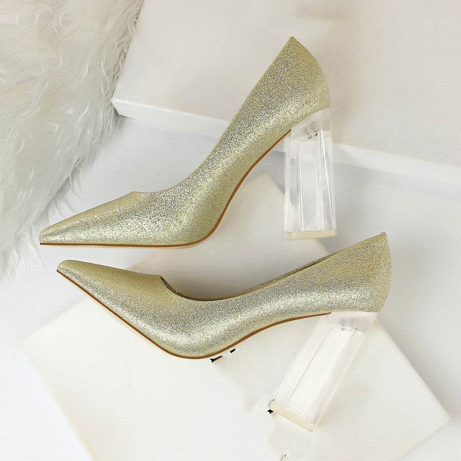 Women's Stiletto Satin Transparent Block High Heels – Elegant & Glamorous - MODISH X