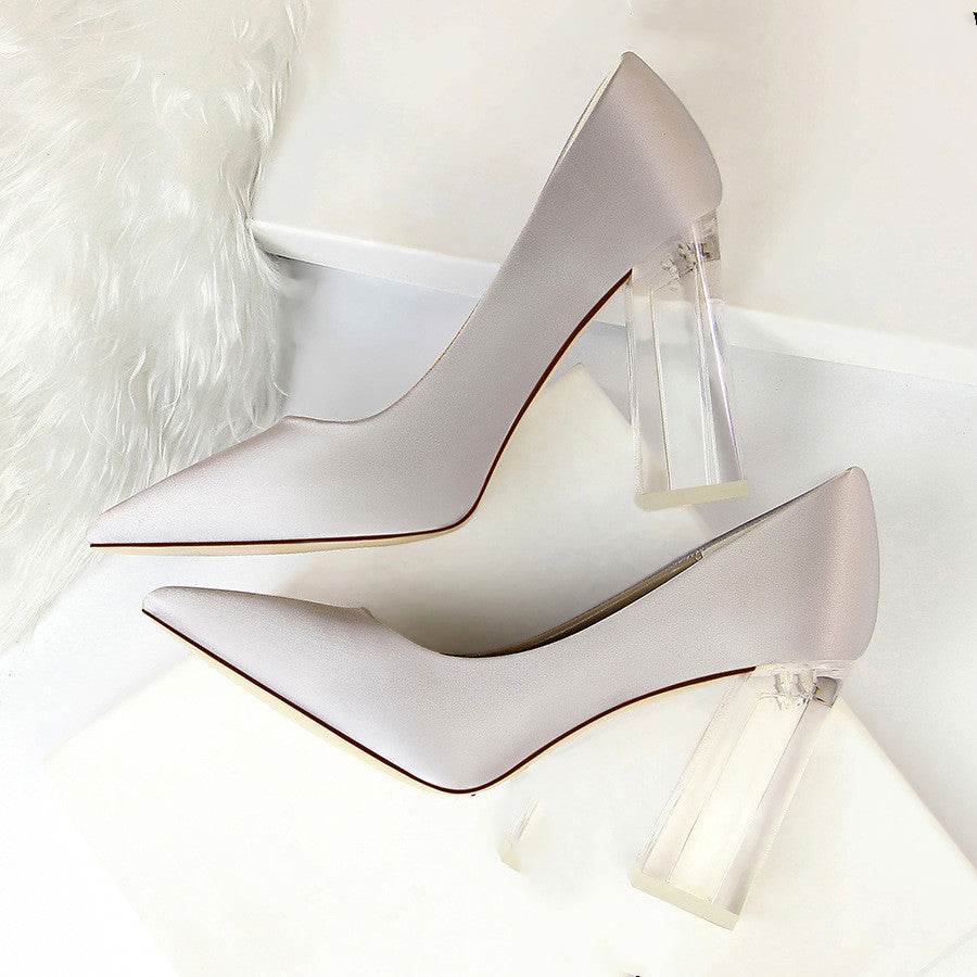Women's Stiletto Satin Transparent Block High Heels – Elegant & Glamorous - MODISH X