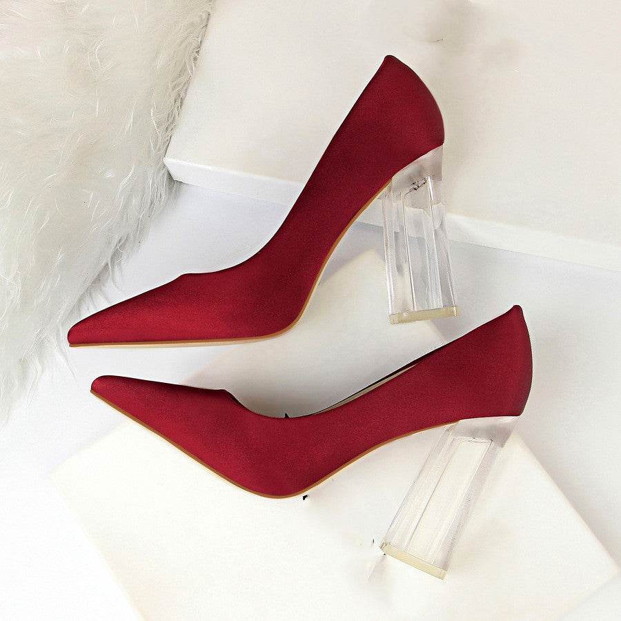 Women's Stiletto Satin Transparent Block High Heels – Elegant & Glamorous - MODISH X
