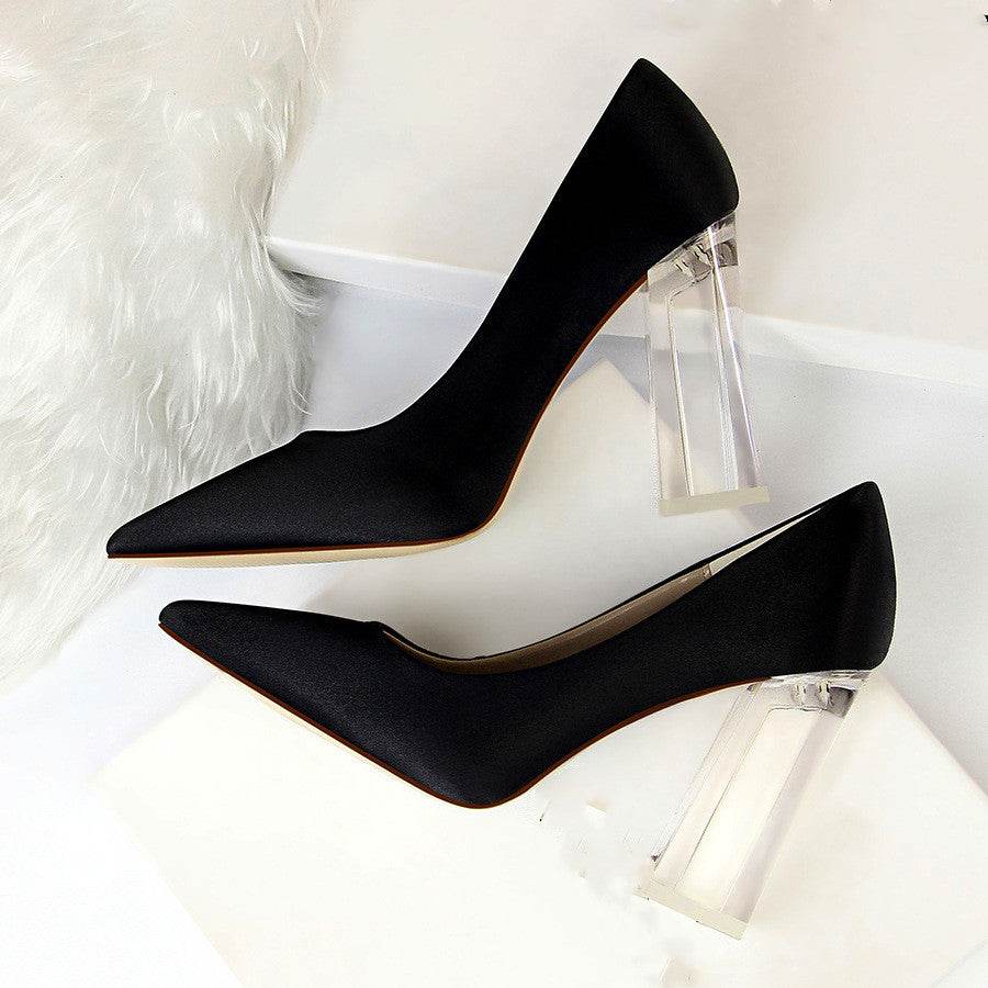 Women's Stiletto Satin Transparent Block High Heels – Elegant & Glamorous - MODISH X