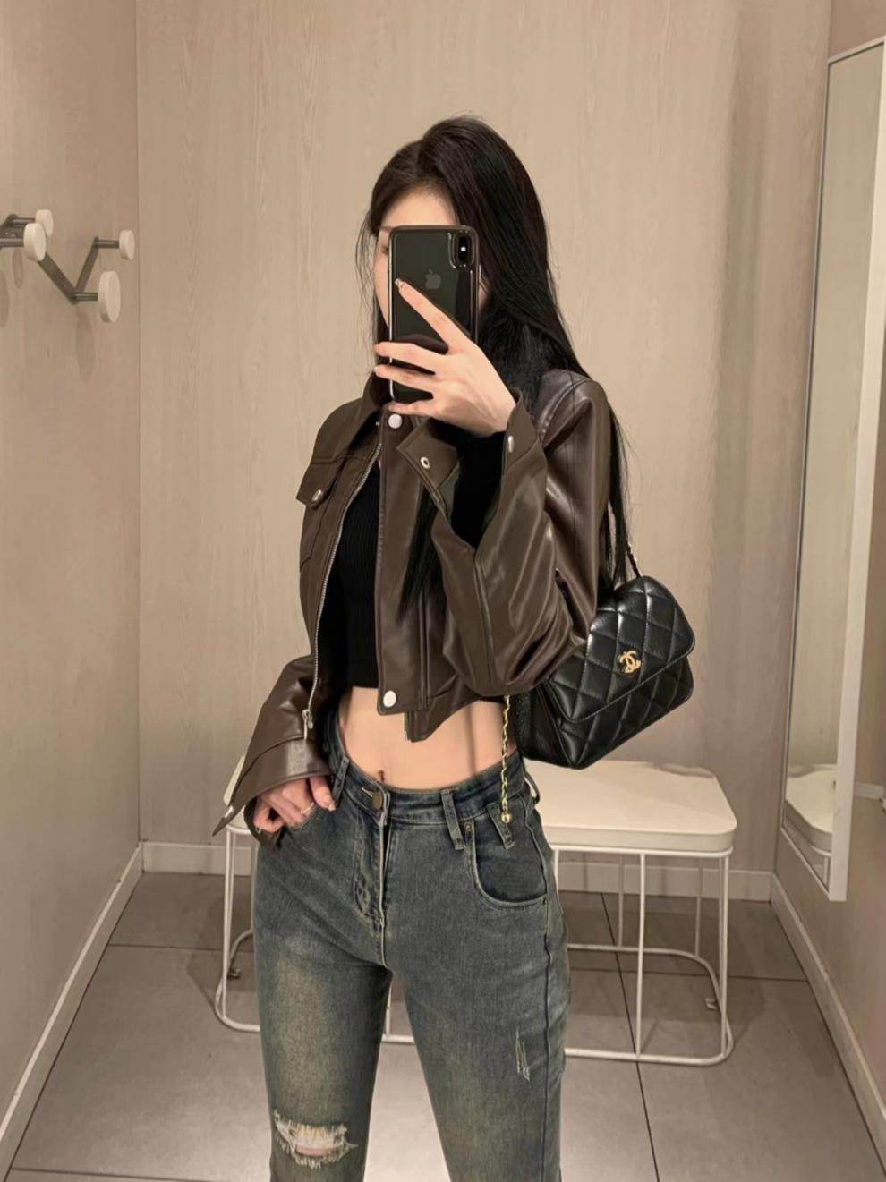 Women's Coffee Leather Motorcycle Jacket - Modish Style | Retro Jacket - MODISH X