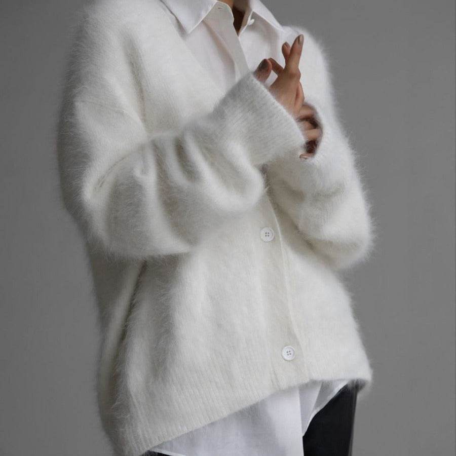 Large V-Neck Cardigan Sweater – Stylish Knitwear for Winter Elegance - MODISH X