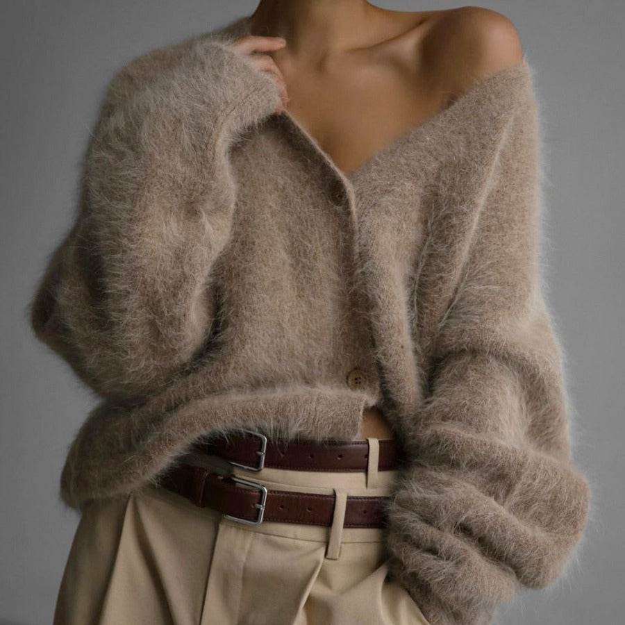 Large V-Neck Cardigan Sweater – Stylish Knitwear for Winter Elegance - MODISH X