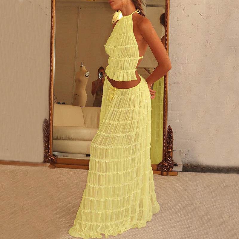Women's Sexy Sleeveless Backless Dress Suit – Trendy Cropped Set - MODISH X