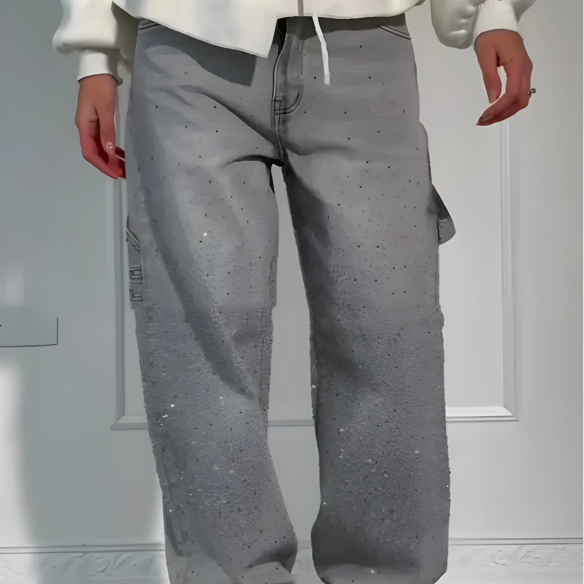 Women’s Rhinestone Harem Jeans – High Waist Wide-Leg Street Style UK
