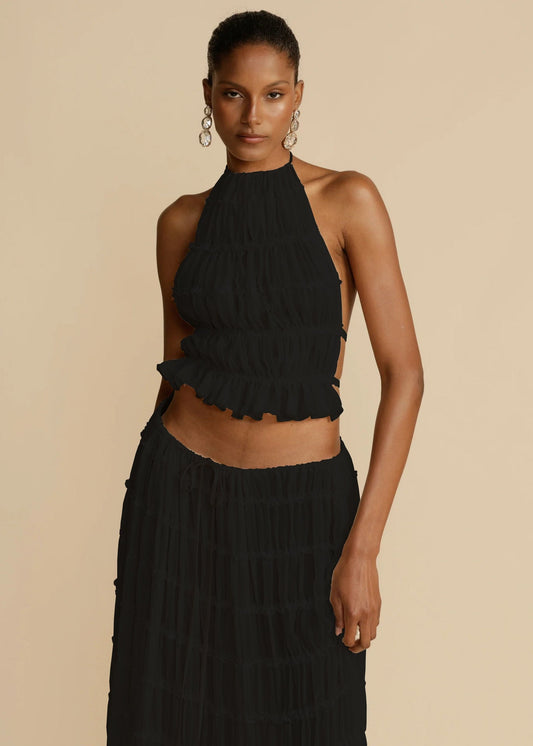 Women's Sexy Sleeveless Backless Dress Suit – Trendy Cropped Set