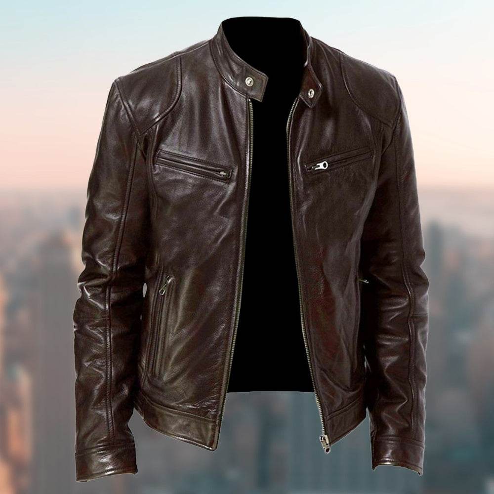 Men’s Fleece-Lined Leather Zipper Coat – Warm, Stylish, & Waterproof - MODISH X