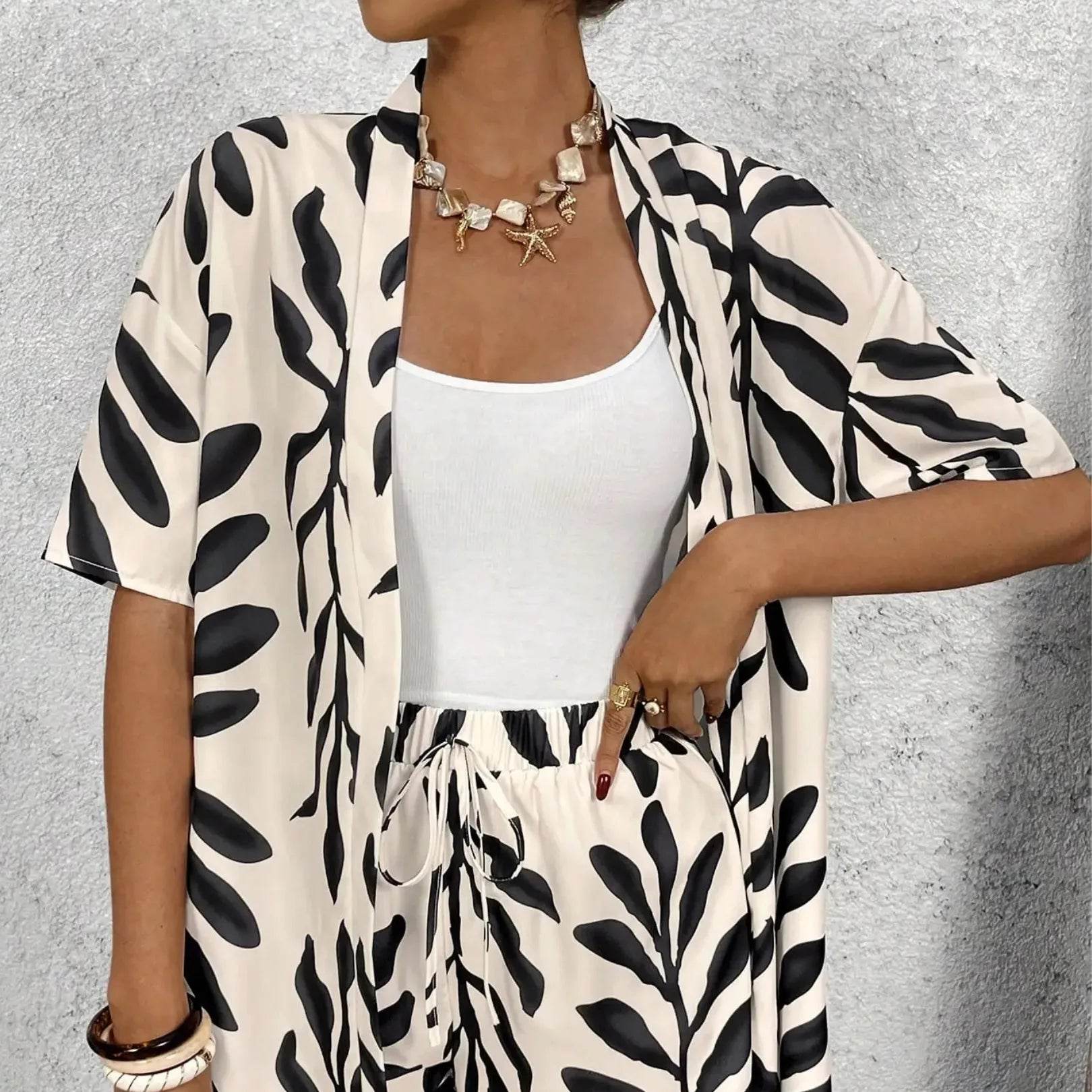 Women’s Casual Geometric Print Blouse & Loose Shorts – Summer Vibes - MODISH X