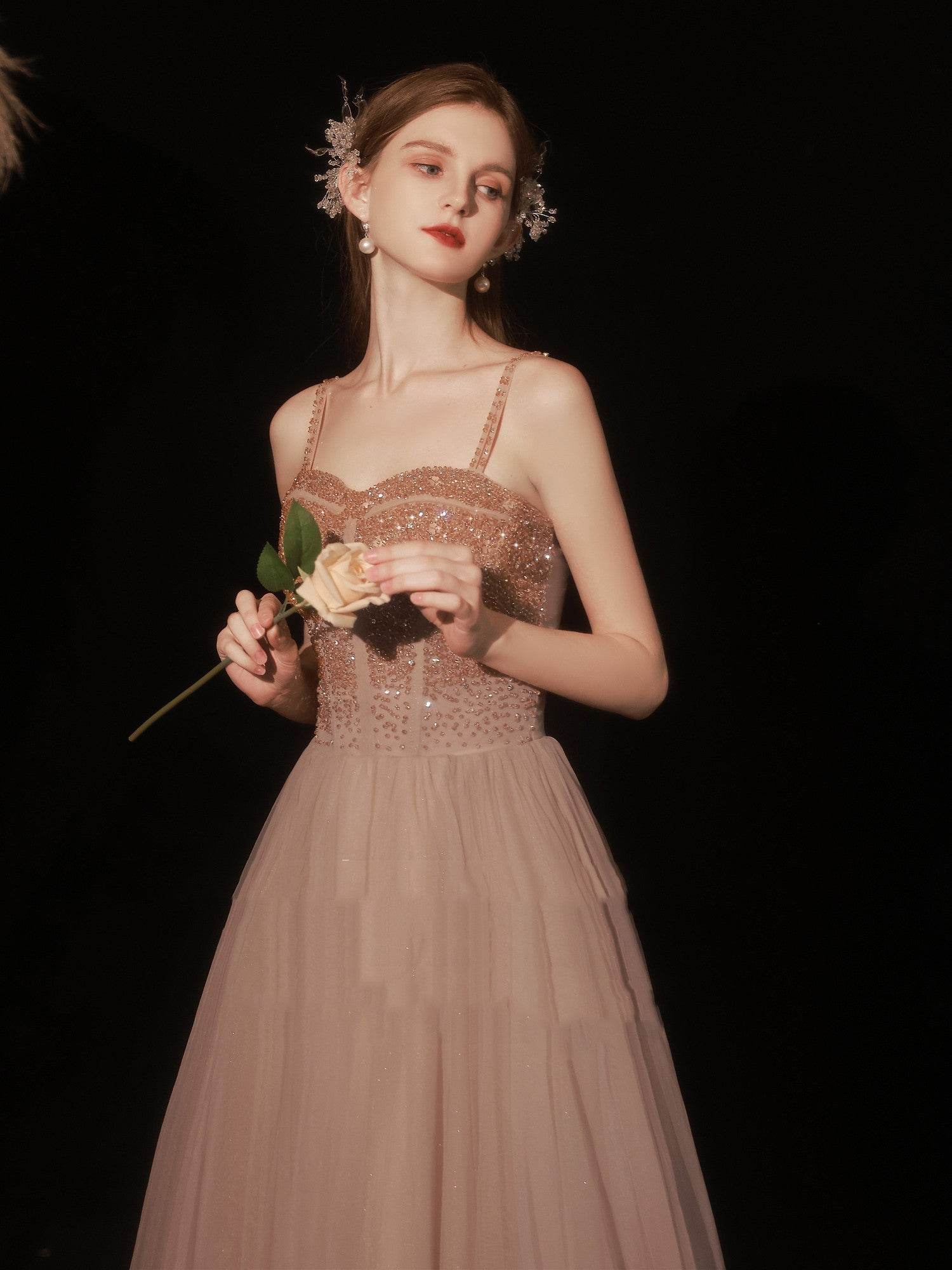 Women's Golden Evening Dress with Crystal Beading – Trendy Party Style - MODISH X