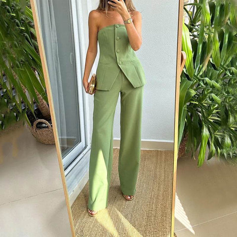 Women's Tube Top Button Suit Set – Trendy UK Co-ord Style - MODISH X