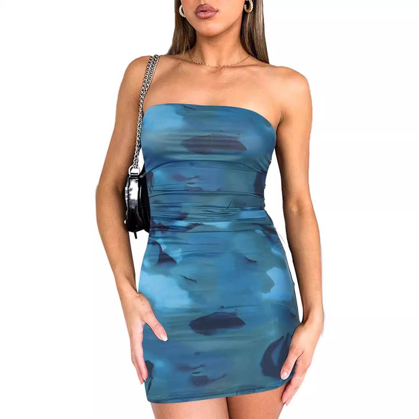 Women’s Tube Top Printed Pleated Wrap Dress – Flirty & Fashionable - MODISH X