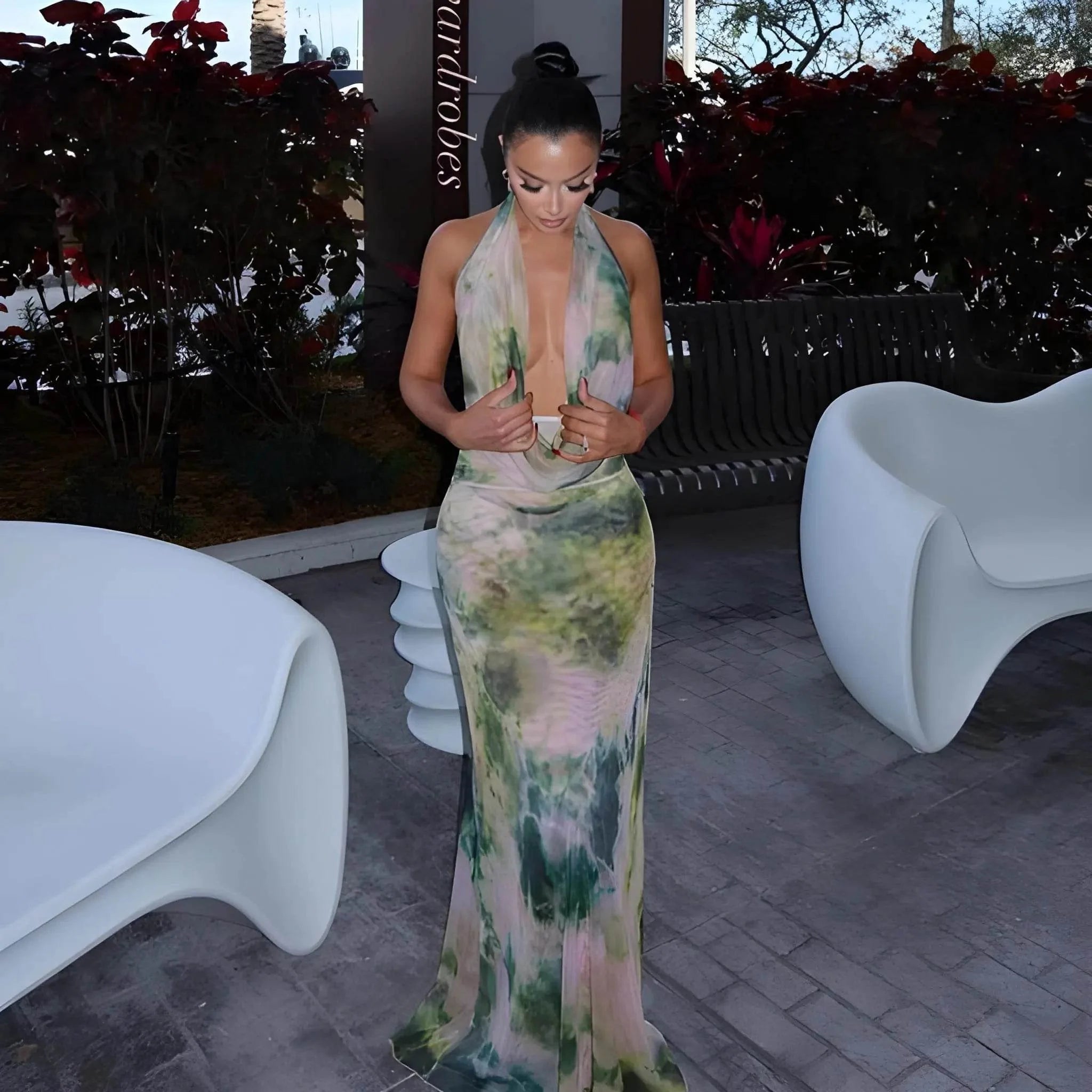 Women's Tie-Dye Deep V-Neck Long Dress – Trendy UK Modish Style - MODISH X