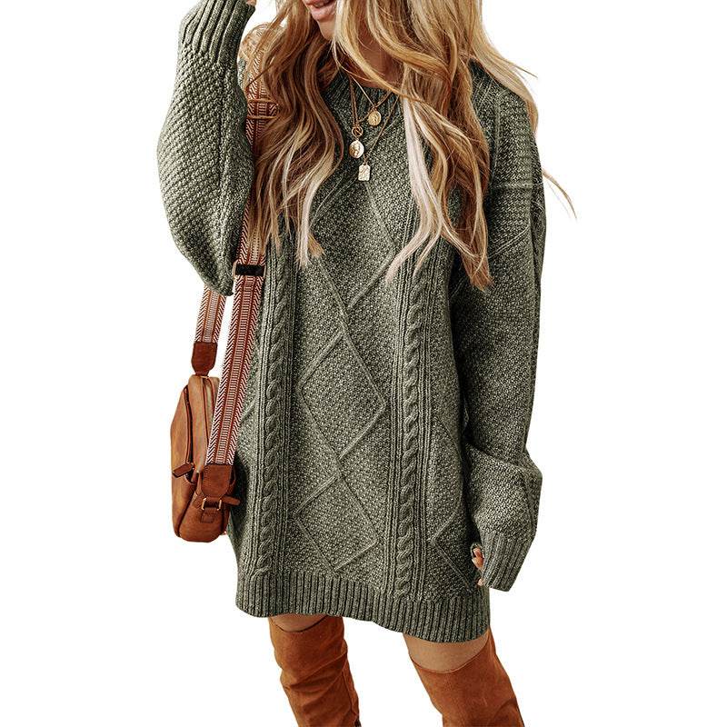 Women's Loose-Fit Sweater Dress – Cozy Winter Pullover - MODISH X