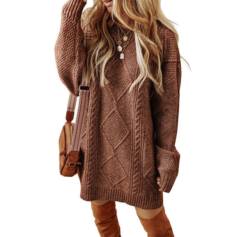 Women's Loose-Fit Sweater Dress – Cozy Winter Pullover - MODISH X