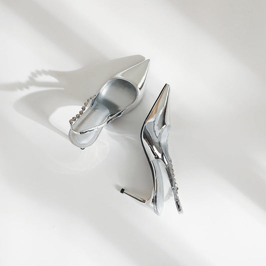 Women's Silver Stiletto Heels – Elegant High Heel Sandals