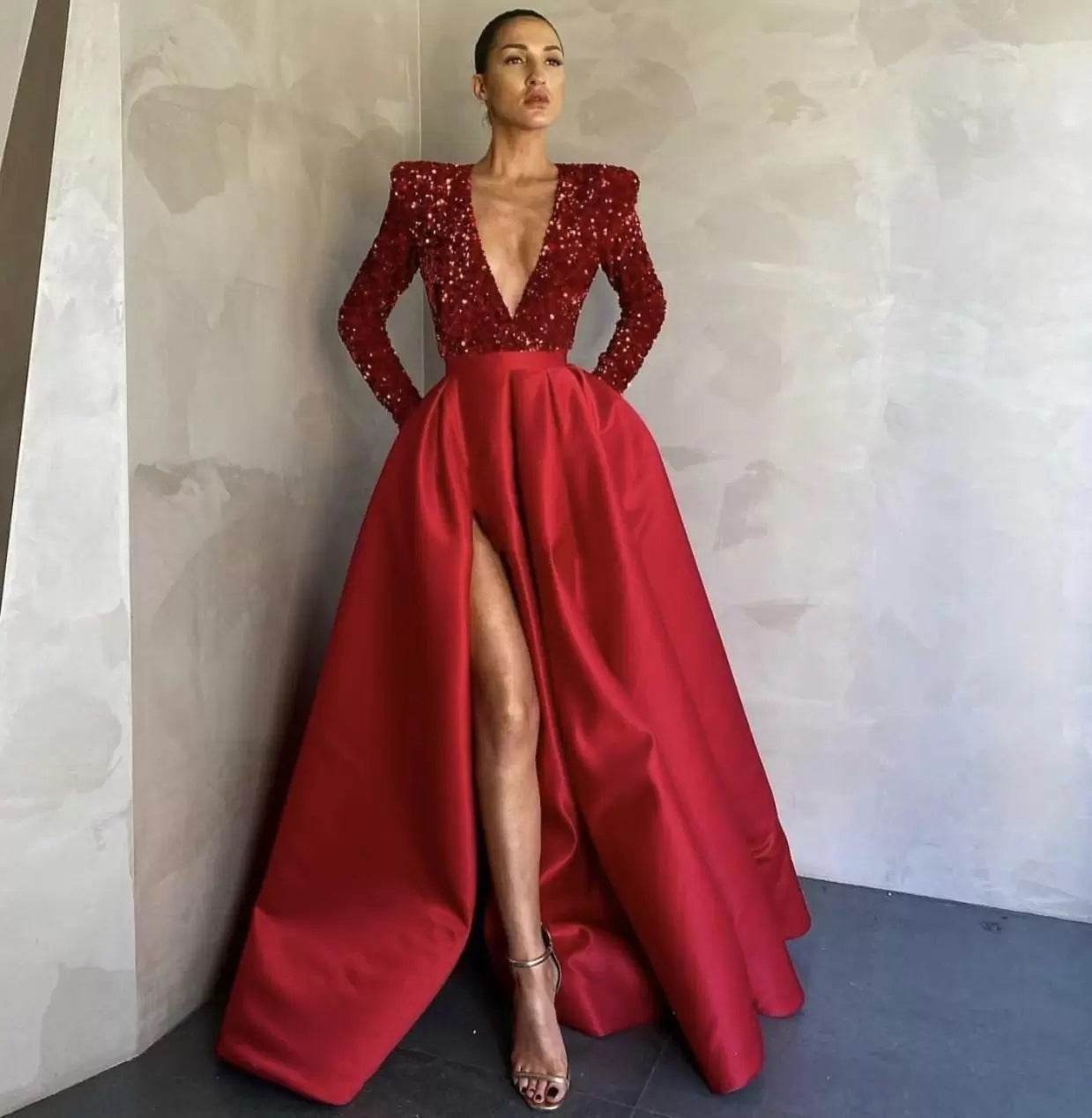 Women’s Long Sleeve Sequin Evening Dress – Elegant & Glamorous - MODISH X