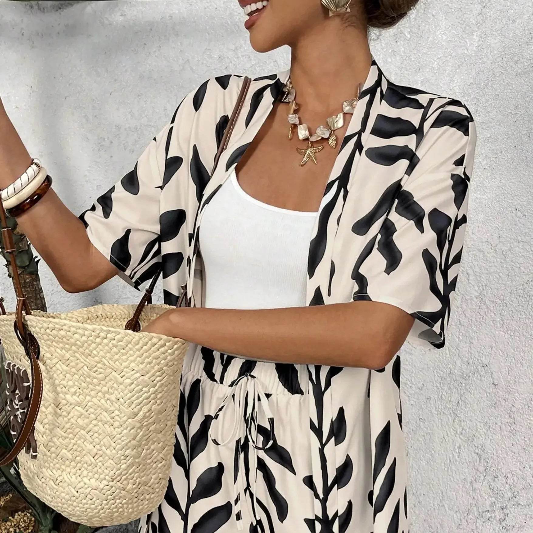Women’s Casual Geometric Print Blouse & Loose Shorts – Summer Vibes - MODISH X