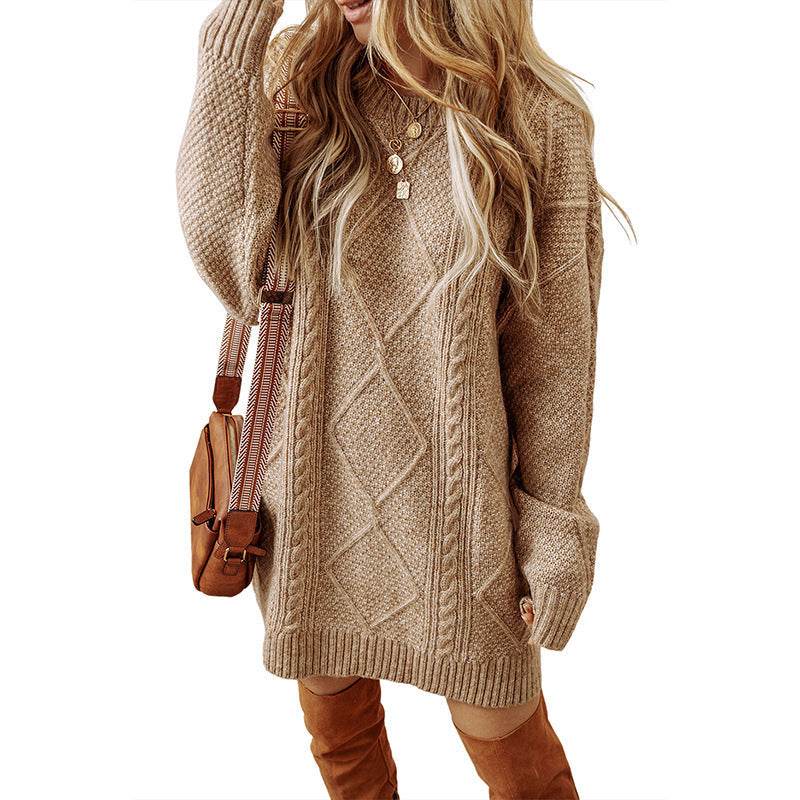 Women's Loose-Fit Sweater Dress – Cozy Winter Pullover - MODISH X