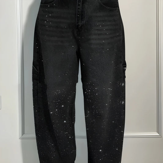 Women’s Rhinestone Harem Jeans – High Waist Wide-Leg Street Style UK