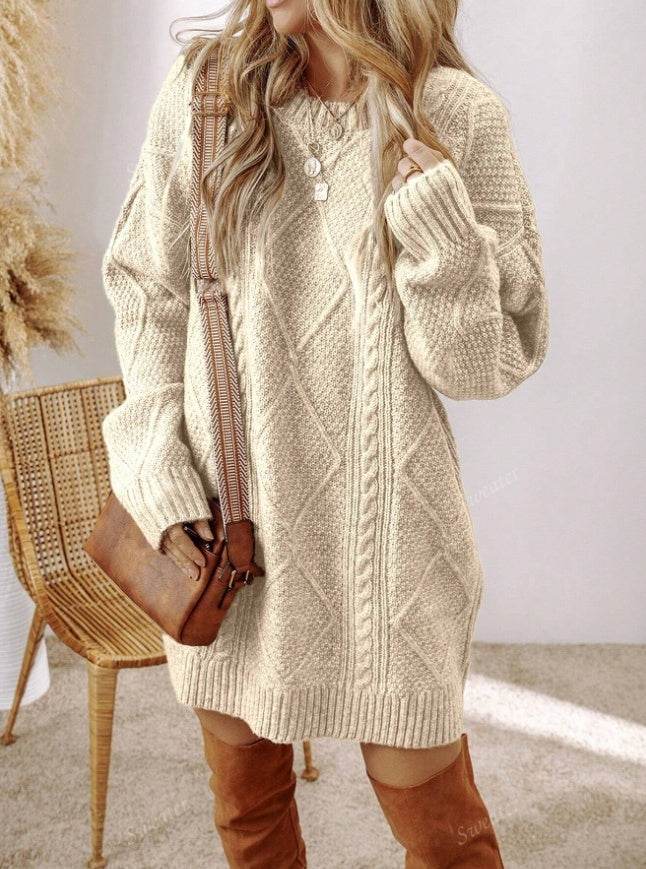 Women's Loose-Fit Sweater Dress – Cozy Winter Pullover - MODISH X