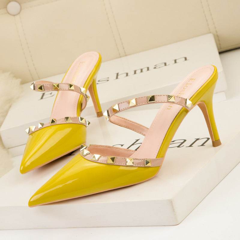 Leather Sandals for Women – Black Riveted High Heel Sandals - MODISH X