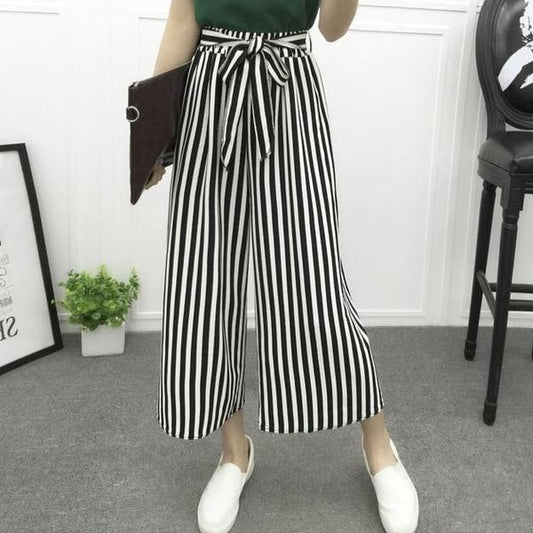 Women's Vertical-Striped Chiffon Wide-Leg Pants – Trendy & Elegant