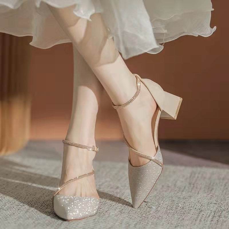 Rhinestone High Heel Shoes – Modish Black Chunky Strap Heels - MODISH X