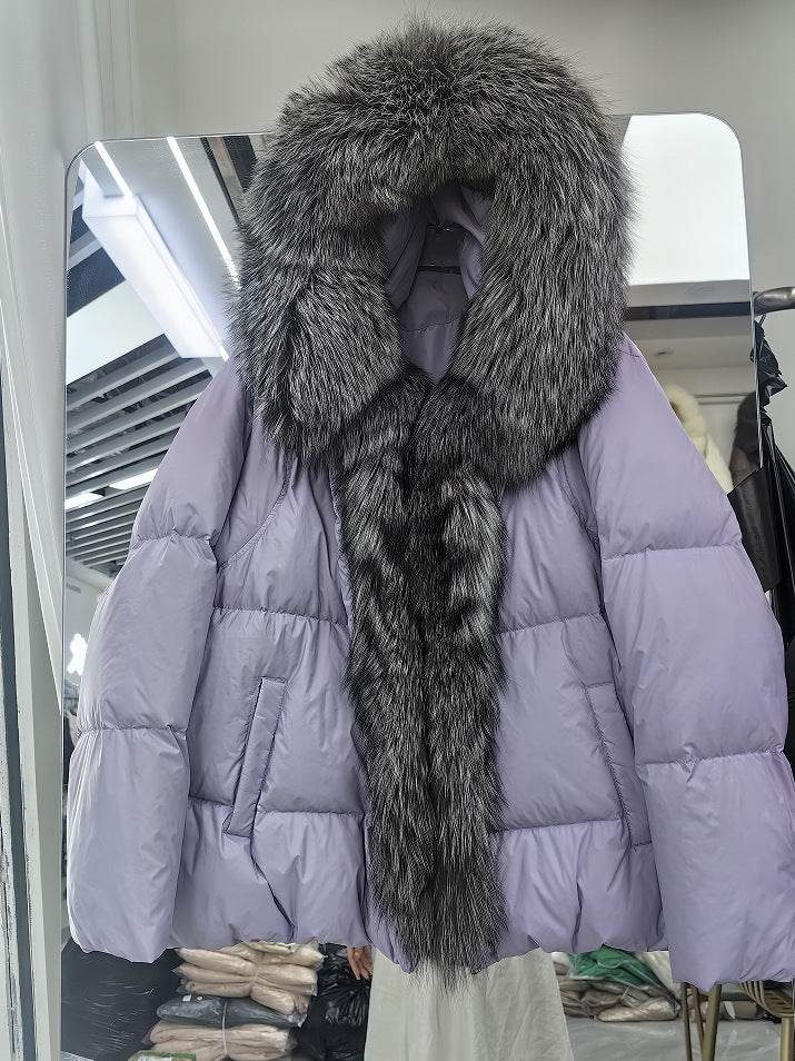 Women's Duck Down Jacket with Fox Fur Collar – Stylish & Warm Winter Coat - MODISH X