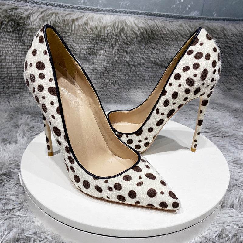 Women's Polka Dot Stiletto High Heels – Elegant Horsehair Shoes - MODISH X