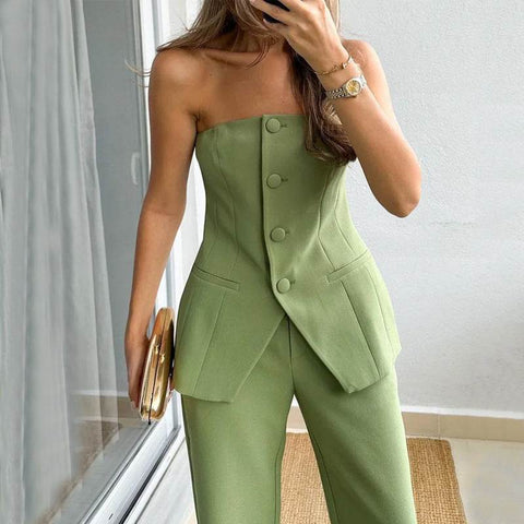 Women's Tube Top Button Suit Set – Trendy UK Co-ord Style - MODISH X