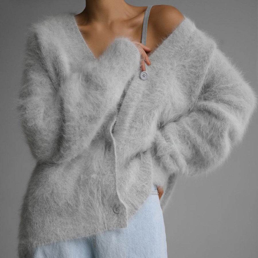 Large V-Neck Cardigan Sweater – Stylish Knitwear for Winter Elegance - MODISH X