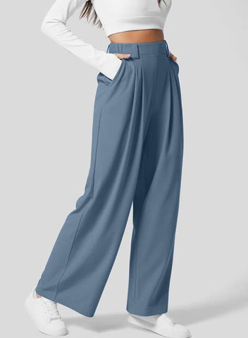 Women's Wide-Leg Elastic High-Waist Waffle Knit Pants – Stylish & Comfy