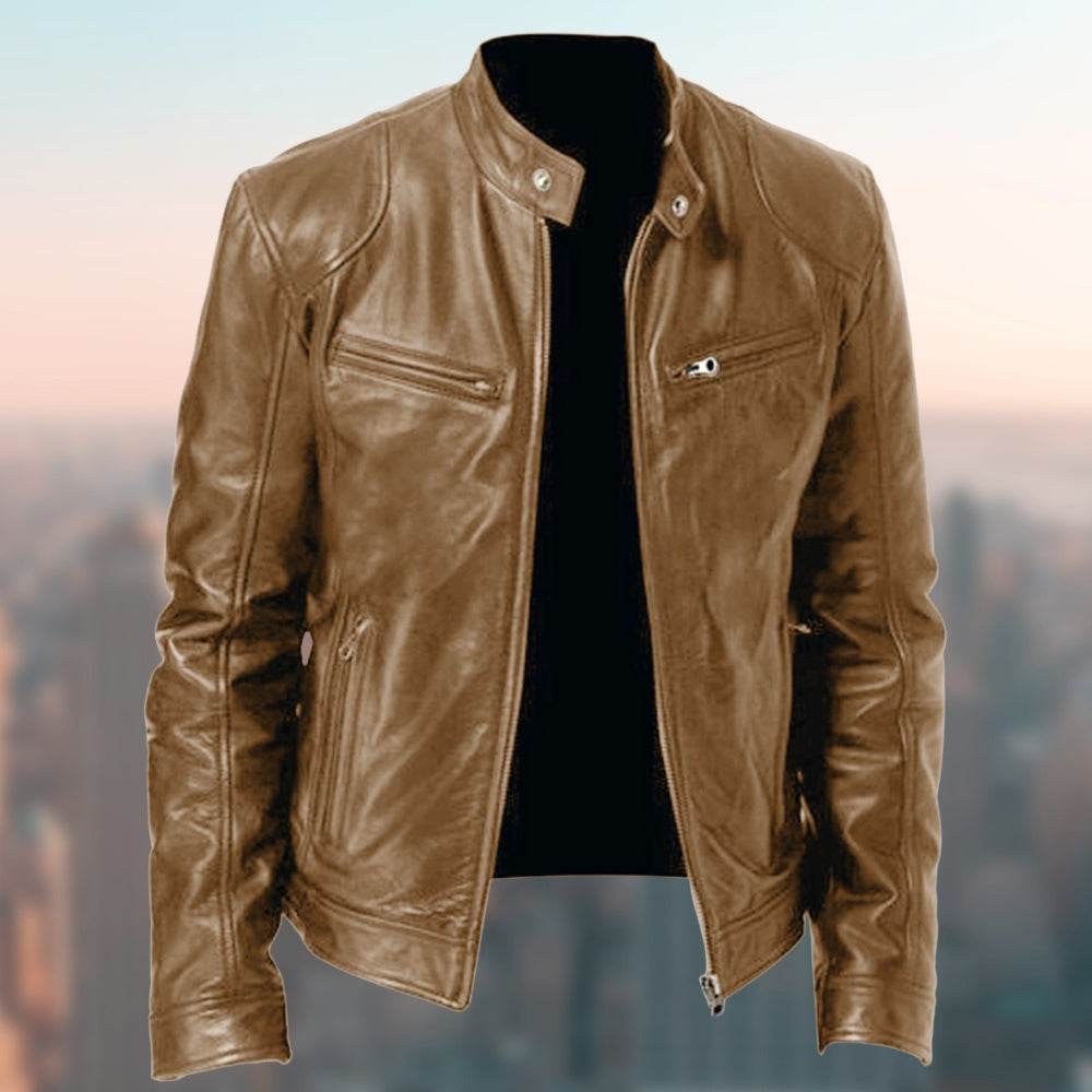 Men’s Fleece-Lined Leather Zipper Coat – Warm, Stylish, & Waterproof - MODISH X