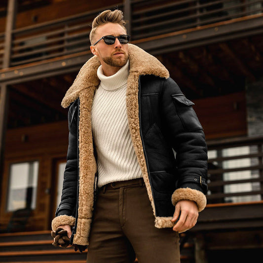 Men’s Military Fleece Jacket with Fur Collar – Waterproof & Rugged
