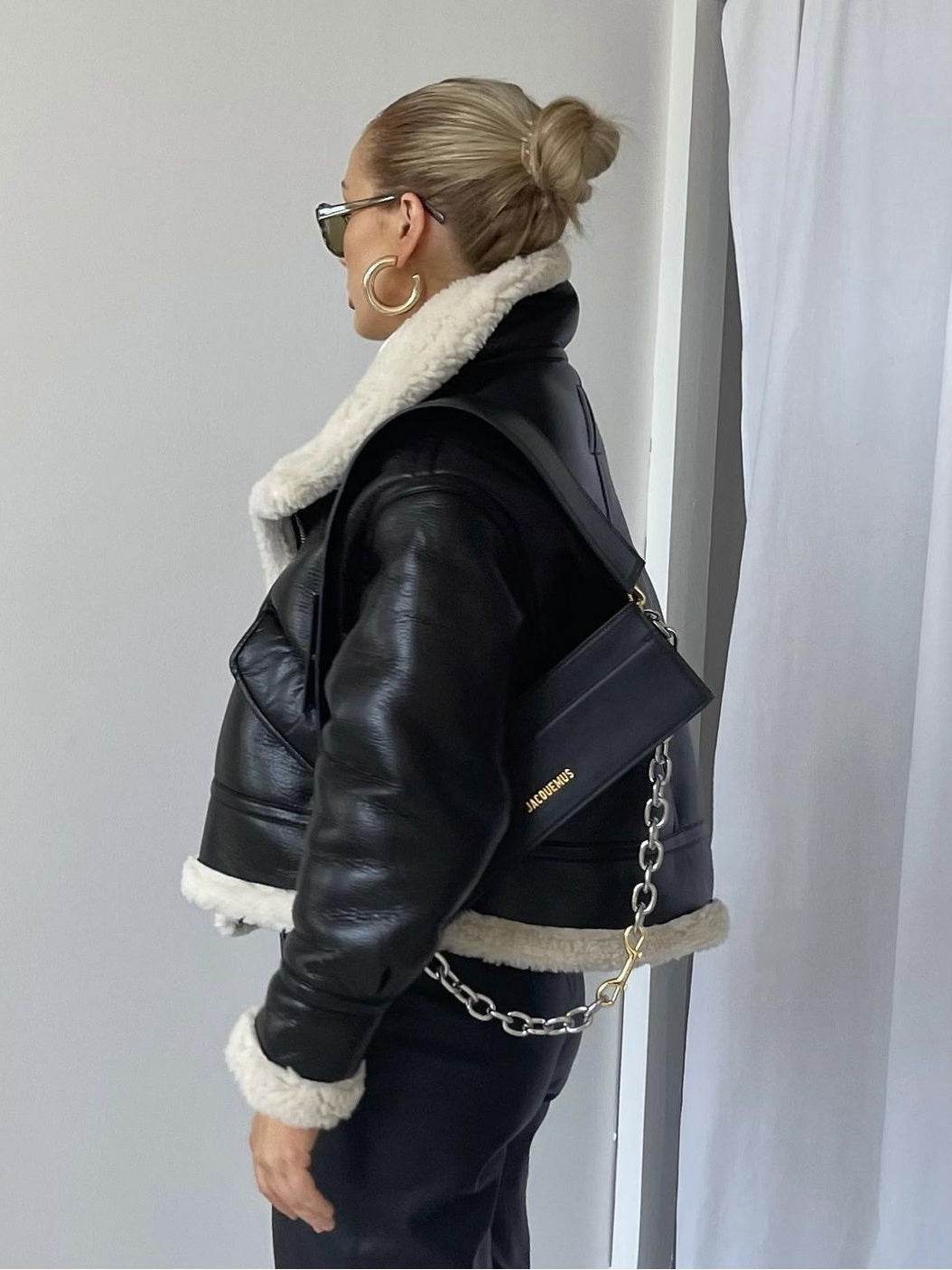 Women's Leather Short Coat – Wool Collar, Chic & Warm Eco-Friendly Outerwear - MODISH X