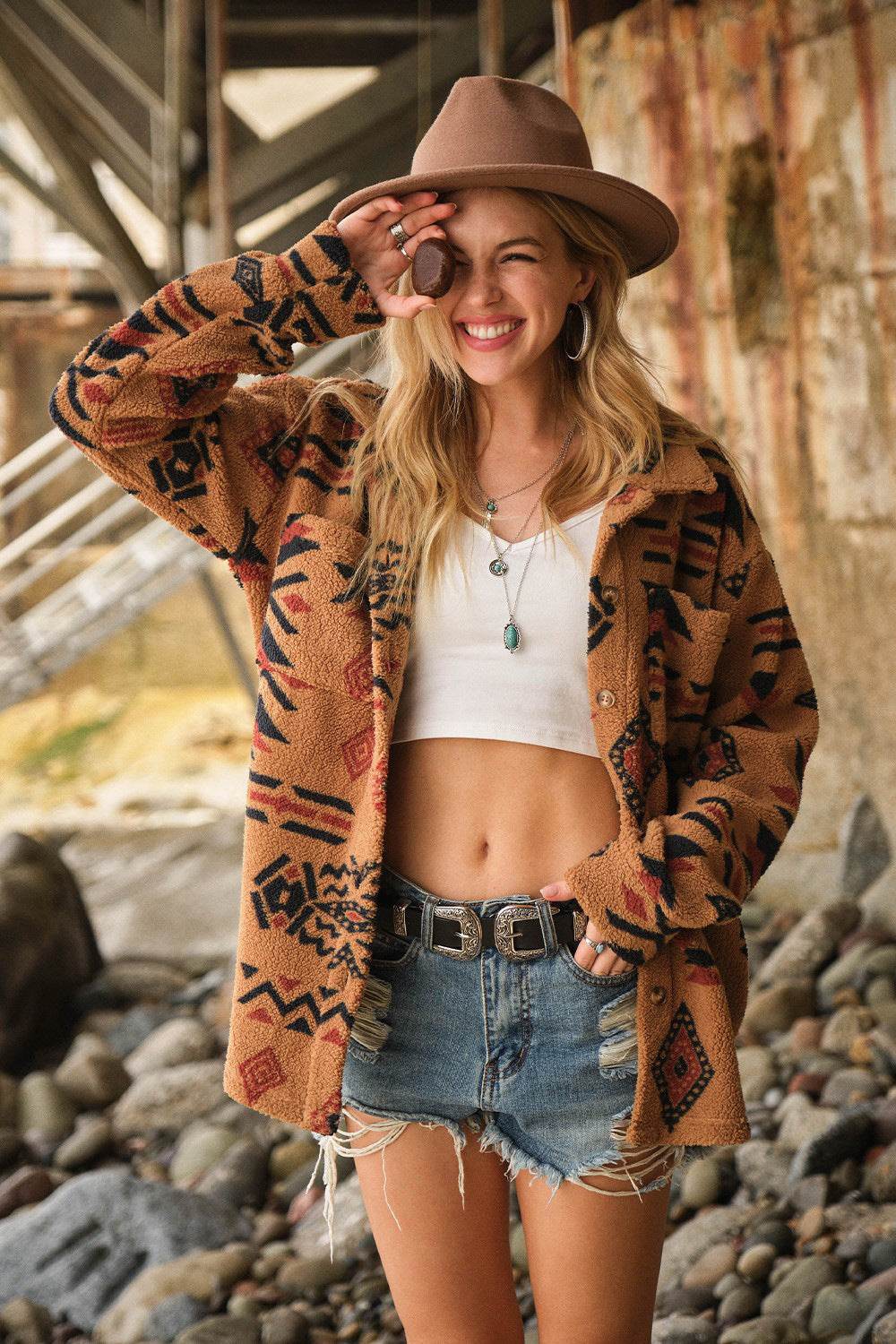 Women's Retro Plush Lapel Long-sleeved Jacket - MODISH X