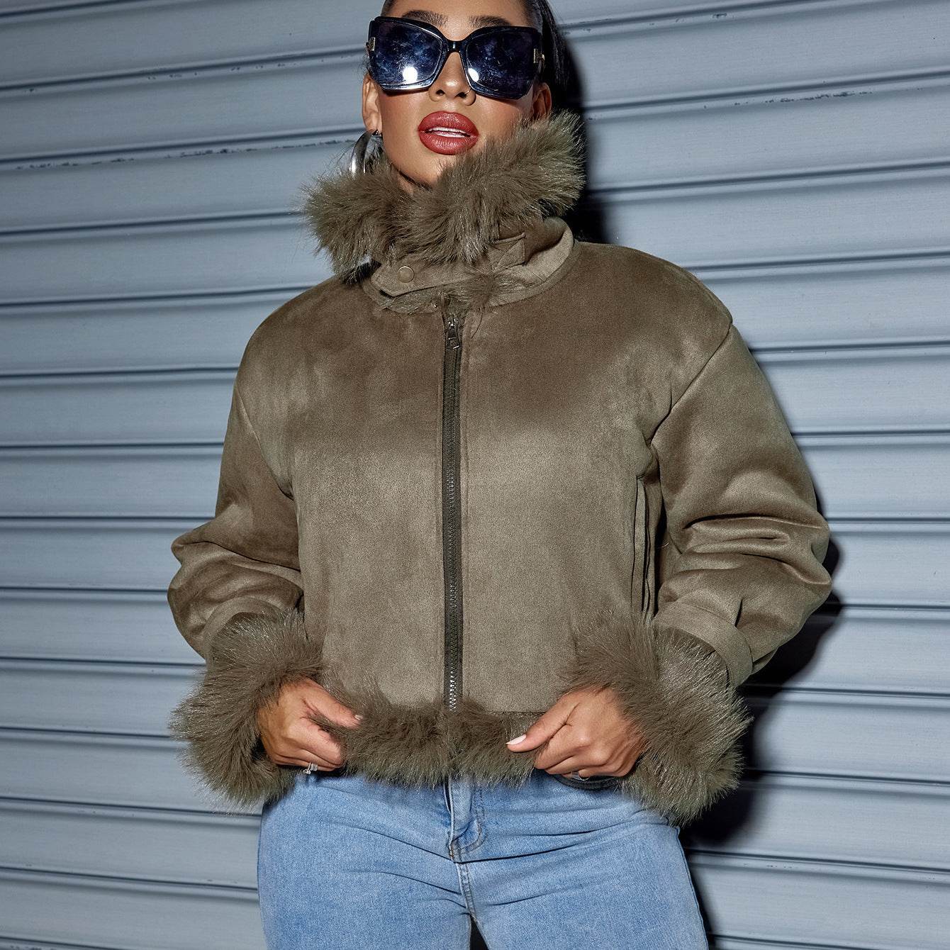 Women's Suede Short Coat – Chic Slim-Fit Jacket for Fall & Winter - MODISH X