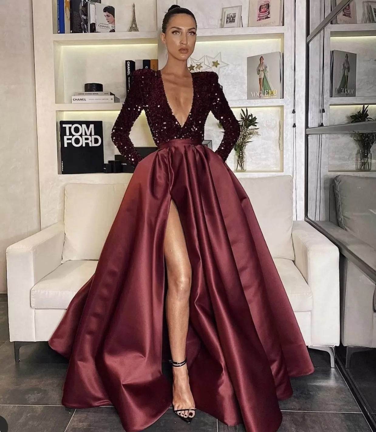 Women’s Long Sleeve Sequin Evening Dress – Elegant & Glamorous - MODISH X