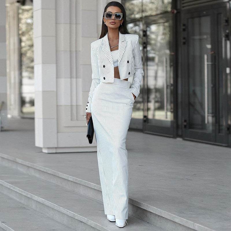 Women's White Business Suit for Modern Style Plaid Two-Piece Skirt Set - MODISH X