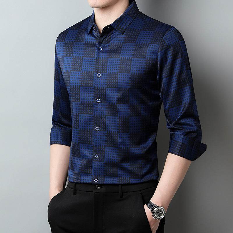 Men’s Long Sleeve T-Shirt – Trendy Plaid Lapel Shirt - MODISH X