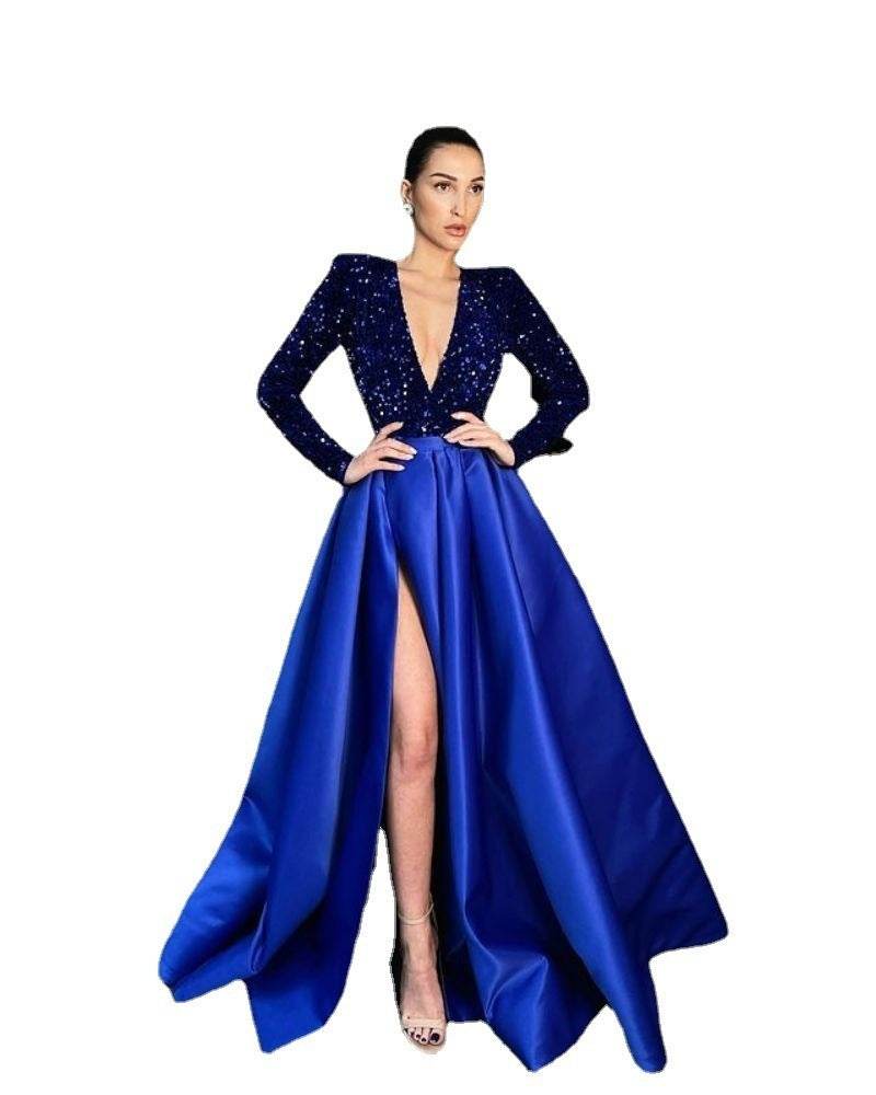 Women’s Long Sleeve Sequin Evening Dress – Elegant & Glamorous - MODISH X