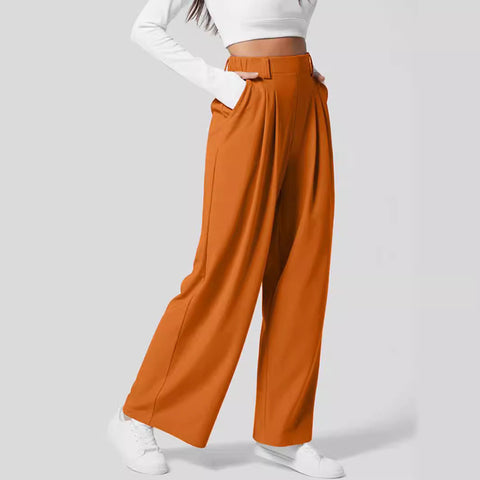 Women's Wide-Leg Elastic High-Waist Waffle Knit Pants – Stylish & Comfy